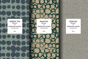 A collection of seamless vector patterns featuring intricate floral designs, perfect for enhancing tea packaging aesthetics. These patterns are ideal for various tea products, adding a touch of elegan