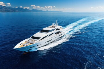 Luxury yacht sailing through the Greek islands, deep blue water, summer vacation elegance