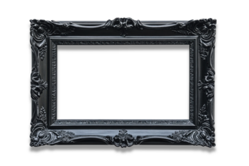Black classic picture frame isolated on transparent background. PNG. Front view