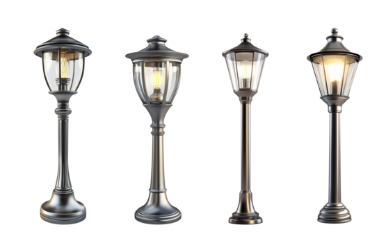 Realistic garden lighting, Street lamp isolated on white or transparent PNG