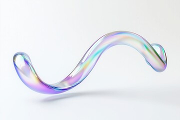An abstract neon glass wave with iridescent light. A modern curved figure placed on a white background, 3D-created