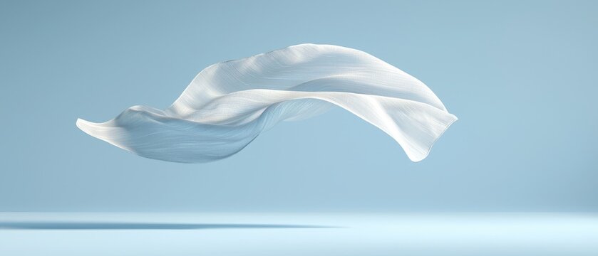 Graceful Fabric Wave Sculpture Against Light Blue Background Serene Elegance and Abstract Movement