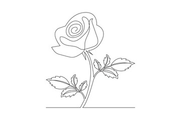 Rose vector illustration on white background with leaves colorless black and white
 contour line easy drawing for love greeting