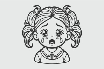 Obraz premium line art crying baby girl for kids color page doodle art 