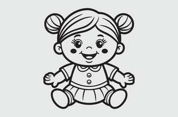 Fototapeta premium line art baby girl for kids color page doodle art 