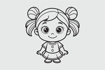Obraz premium line art baby girl for kids color page doodle art 