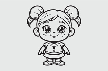 Obraz premium line art baby girl for kids color page doodle art 