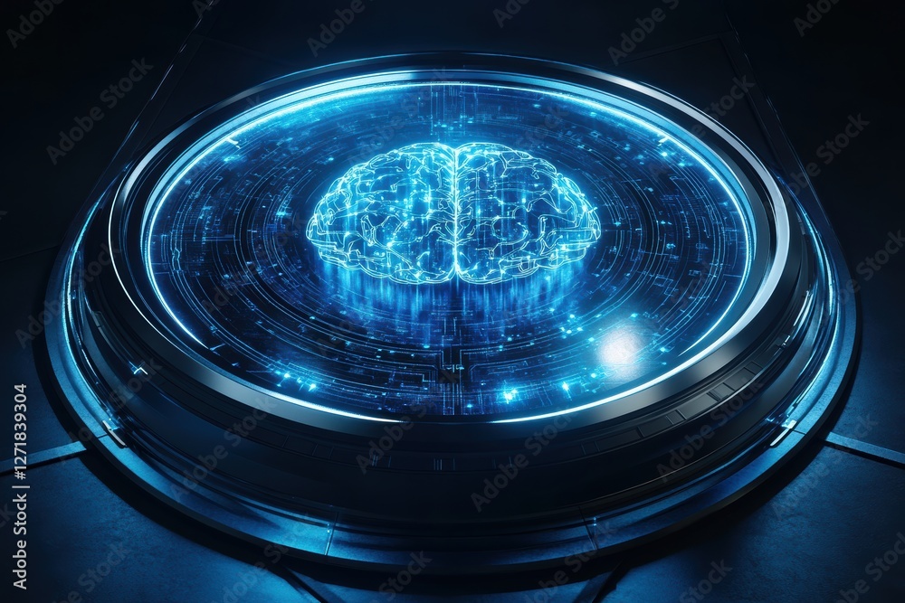 Poster Futuristic glowing brain representing artificial intelligence and machine learning