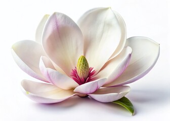 Elegant Magnolia Blossom Isolated on White: Stunning Spring Floral Photo