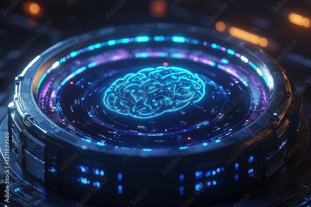 Poster Futuristic artificial intelligence brain representing machine learning and neural networks