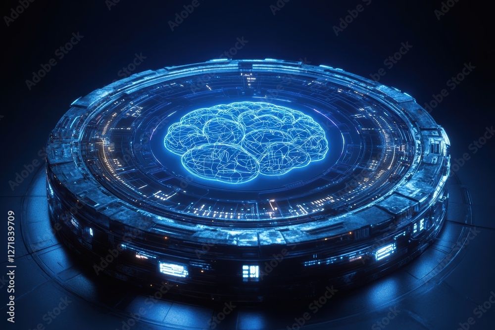 Leinwandbilder futuristic platform displaying holographic brain representing artificial intelligence