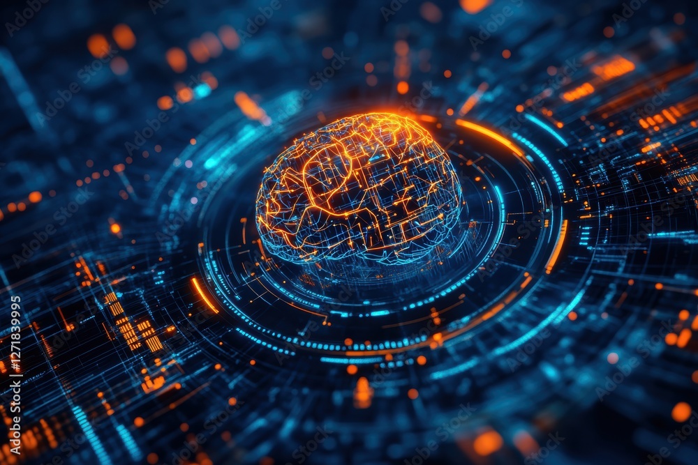 Poster Artificial intelligence processing data in virtual brain: futuristic technology