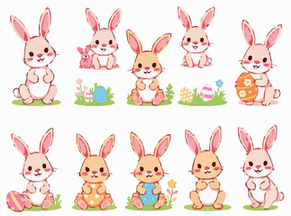 Adorable Easter Bunny Illustrations Assortment