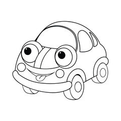 A funny car with big round eyes and a tongue sticking out for kids