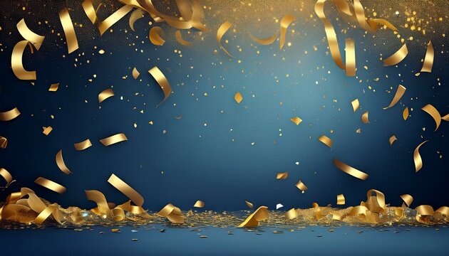 minimalist confetti background for awards ceremony or powerpoint presentation with blue background and gold. Generated image