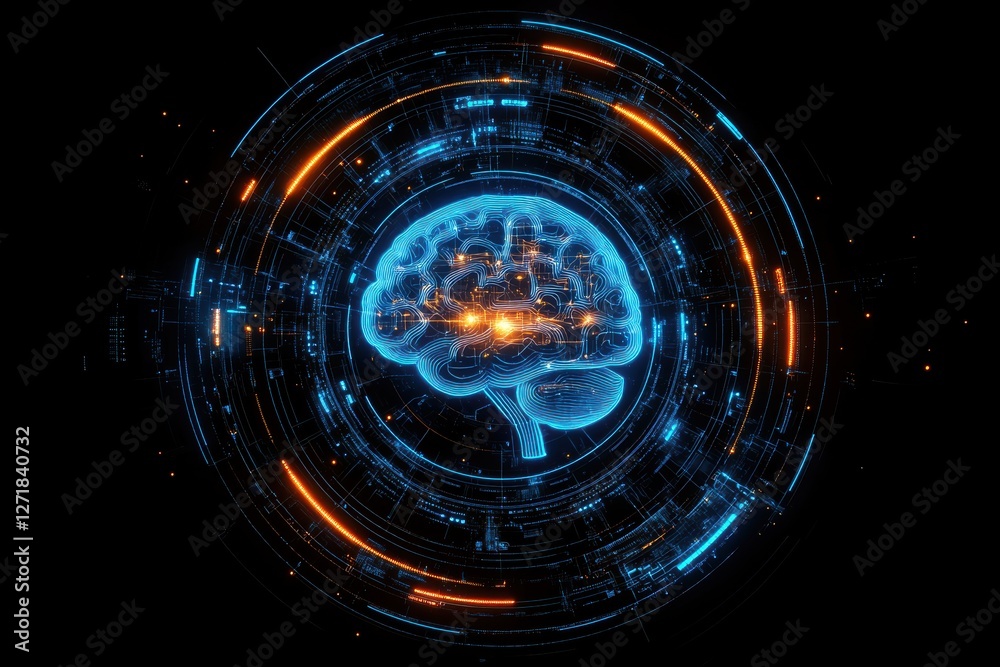 Poster Artificial intelligence processing data in futuristic digital brain interface