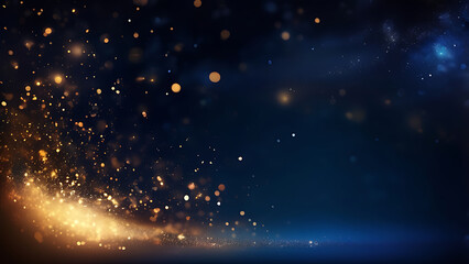 Fototapeta premium A blue background with gold lights night blurred motion modern circle decoration colors concepts elegance futuristic shape celebration. ai