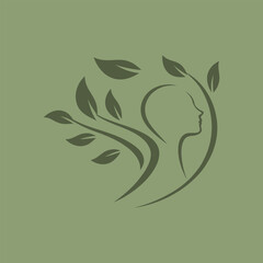 a human silhouette in soft green brushstrokes, blending into flowing leaf forms