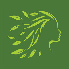 a human silhouette in soft green brushstrokes, blending into flowing leaf forms