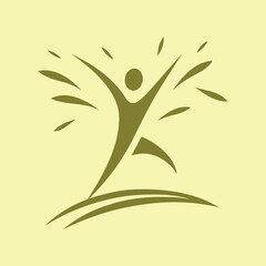 a jumping figure with dynamic brushstroke shapes that resemble energy and growth