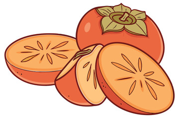  vibrant sliced persimmons, macro photography, white background, juicy fruit, rich orange color, circular fruit slices, textured flesh, glossy surface, high detail, food photography, fresh produce, 