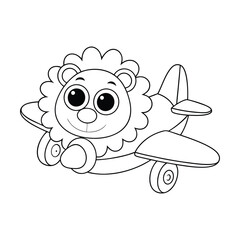 A lion face-shaped airplane with a happy expression for kids to color