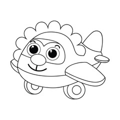 A lion face-shaped airplane with a happy expression for kids to color