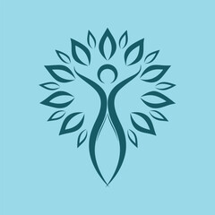 a logo where brushstroke lines form both the human figure and a surrounding leaf mandala