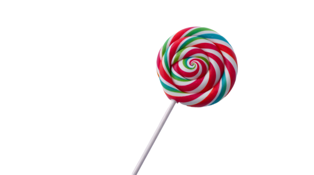 Photo of colorful spiral lollipop isolated on transparent background 