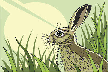  Photorealistic rabbit, vibrant green grass, soft bokeh background, bright sunlight, spring meadow, long ears, alert expression, close-up portrait, sharp focus, high detail, nature photography, shal