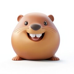 Naklejka premium Cute and cheerful cartoon otter character with a big smile against a plain background showcasing its playful and friendly nature in a fun design style