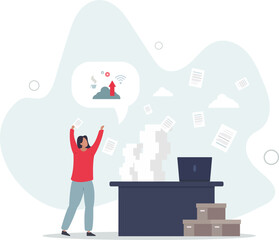 Impact of transformation and digital paper file storage.flat character life .