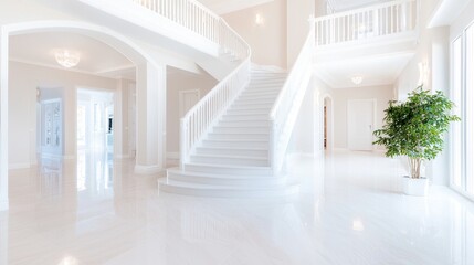 Obraz premium Grand white staircase in luxury home entryway