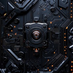 Fototapeta premium A close up of a black and orange electronic device