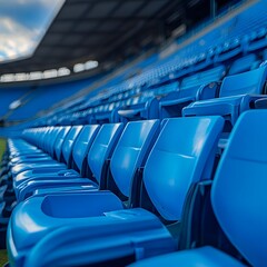 Naklejka premium Rows of Blue Seats in a Spacious Sports Stadium Grandstand