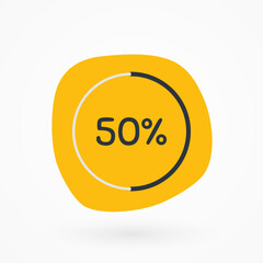 50 percent chart. Vector percentage infographic element. Yellow gray isolated icon. Sign for download, progress, business data, financial figures, web design, report