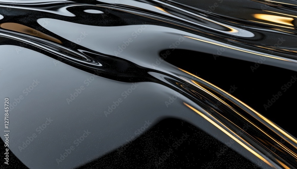 Poster A black and shiny surface with a shiny reflection of a light