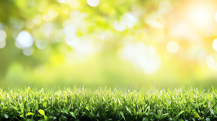 Obraz premium Bright green grass illuminated by soft sunlight in nature.
