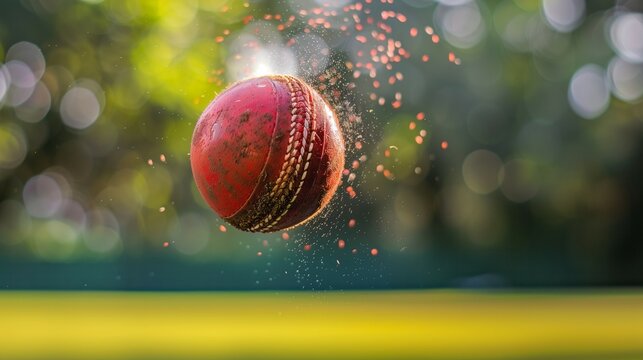 Cricket ball in motion, flying through the air, sparkling background, representing Women's Premier League