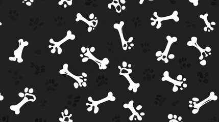 Cute dog bone and paw print seamless pattern background