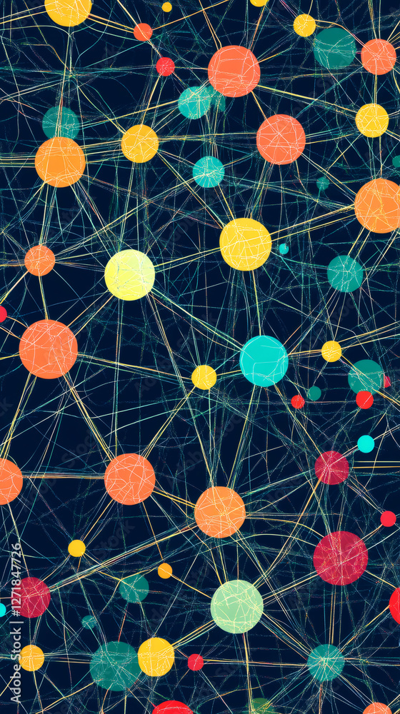 Aufkleber Colorful circles interconnected by lines, creating a network representing complex relationships and data flow