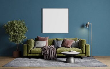Frame for a poster or picture in the living room above the sofa. 3d render