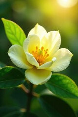 Fototapeta premium Delicate lemon flower petals unfolding in sunlight, lemon tree, nature