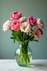 Naklejka premium Fresh willow and flower arrangement in a vase, flowers, fresh