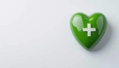 Obraz premium A vibrant green heart symbolizing health and wellness with a medical cross.