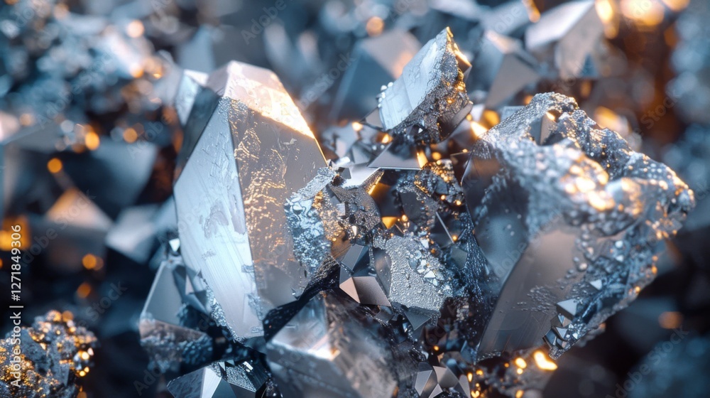 Poster brilliant silver and blue crystals are clustered together, reflecting light and creating a mesmerizi