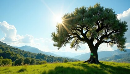 Obraz premium Mature olive tree branches stretched towards the sky, trees, forest, sunlight