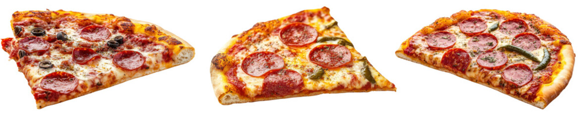 set of pizza slices isolated on white background