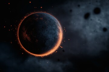 Fototapeta premium Exploration of a distant planet amidst cosmic mysteries and glowing bursts. Generative AI