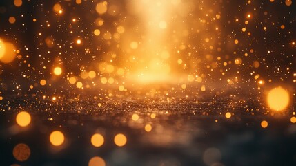 Golden glitter bokeh background with spotlight